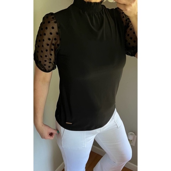 Anne Klein Short sleeved black top with sheer puff sleeves, Size Small - Picture 4 of 16